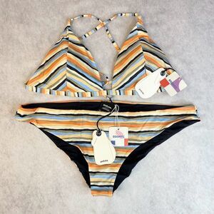 prAna Bikini Set Womens XL Multi Stripe Triangle Top and Low Rise Cheeky Bottom